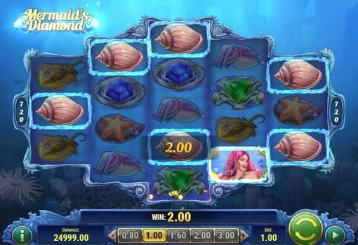Выигрышная комбинация на линии в автомате Mermaids Diamond